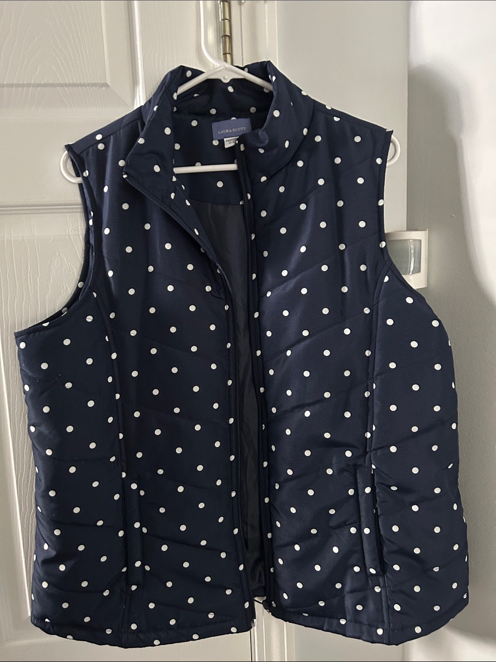 Laura Scott Navy & White Polka Dot Quilted Vest